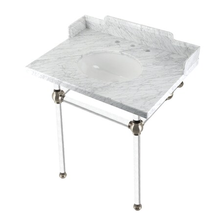 Kingston Brass 30 Carrara Marble Console Sink with Acrylic Legs, Marble WhiteBrushed Nickel LMS30MA8